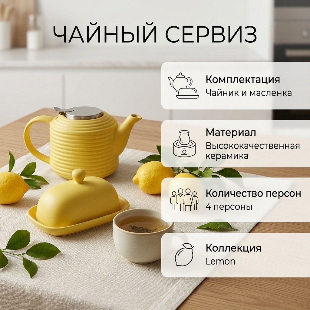 Сервиз на 4 персоны Lemon, предметов: 2, чайный, керамика