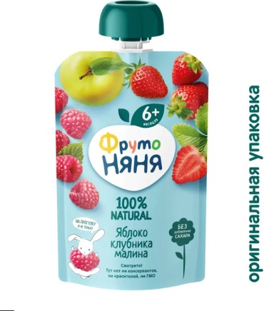 Детское пюре ФрутоНяня Яблоко клубника малина 90 г, с 6 месяцев