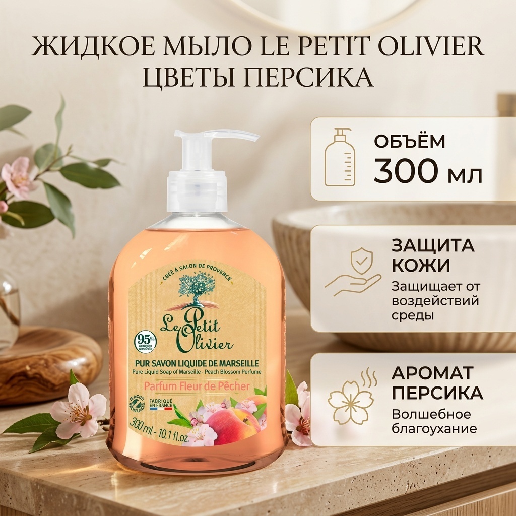 Жидкое мыло туалетное Le Petit Olivier Liquid Персик 300 мл