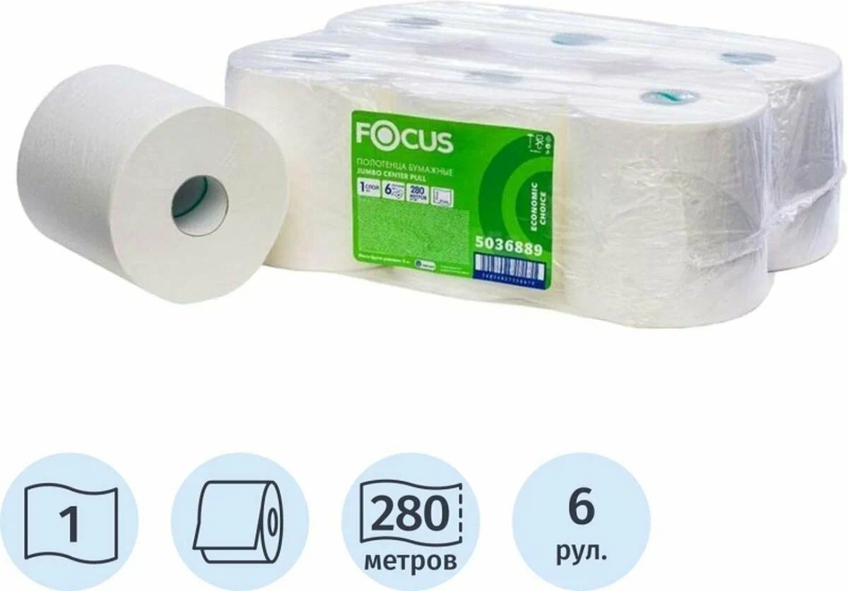 Focus туалетная бумага 1-слойный 6 шт, первичная целлюлоза