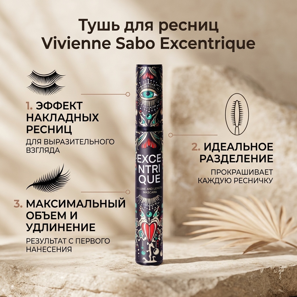 Тушь для ресниц Vivienne Sabo Excentrique для объема, удлиняющая черный