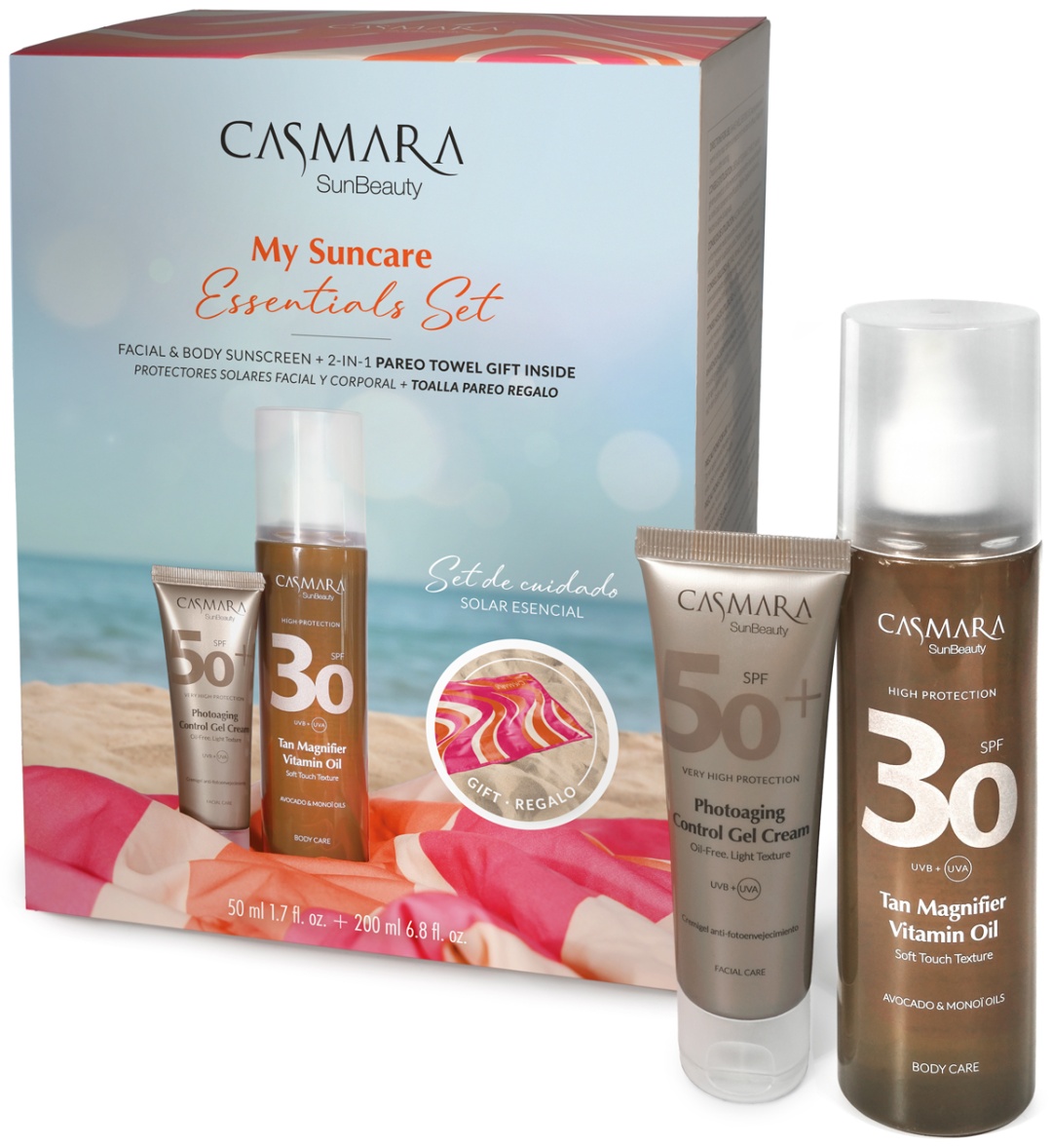 Casmara Набор Photoaging Крем-гель для лица SPF50 + масло СПФ30 + полотенце набор по уходу за лицом и телом унисекс