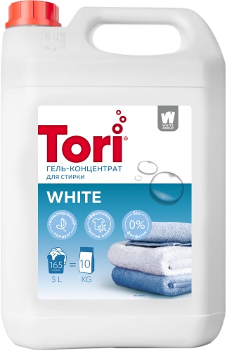 Гель Tori 200166 Tori White Гель для стирки 5л канистра, ШТ для белых и светлых тканей, 5 л