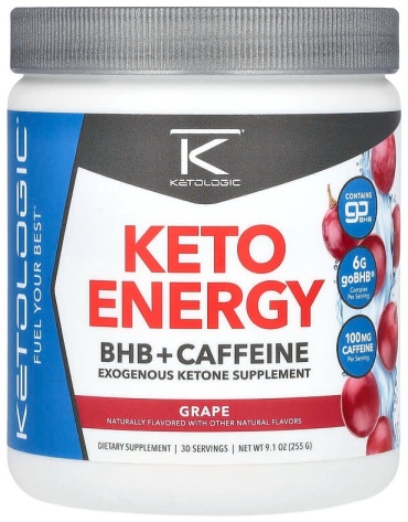 Посттренировочный комплекс KetoLogic Keto Energy, BHB с кофеином, со вкусом винограда, 255 г со вкусом винограда