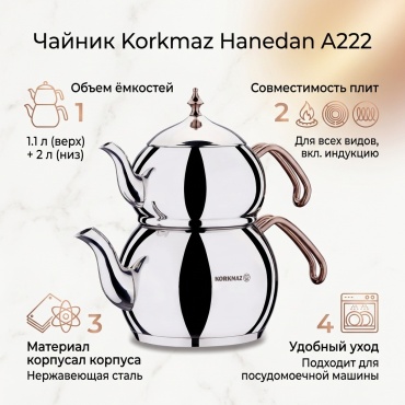 Korkmaz чайник Hanedan A222 2 л, нержавеющая сталь