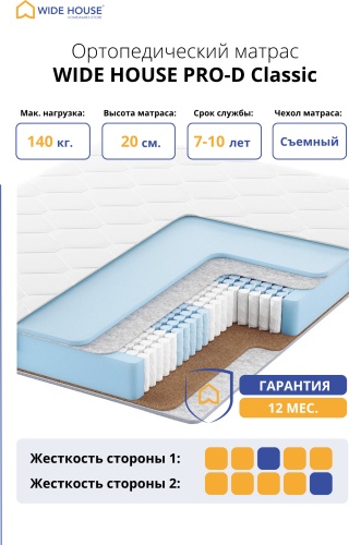 Матрас WIDE HOUSE PRO-D Classic, 120x220x20 см