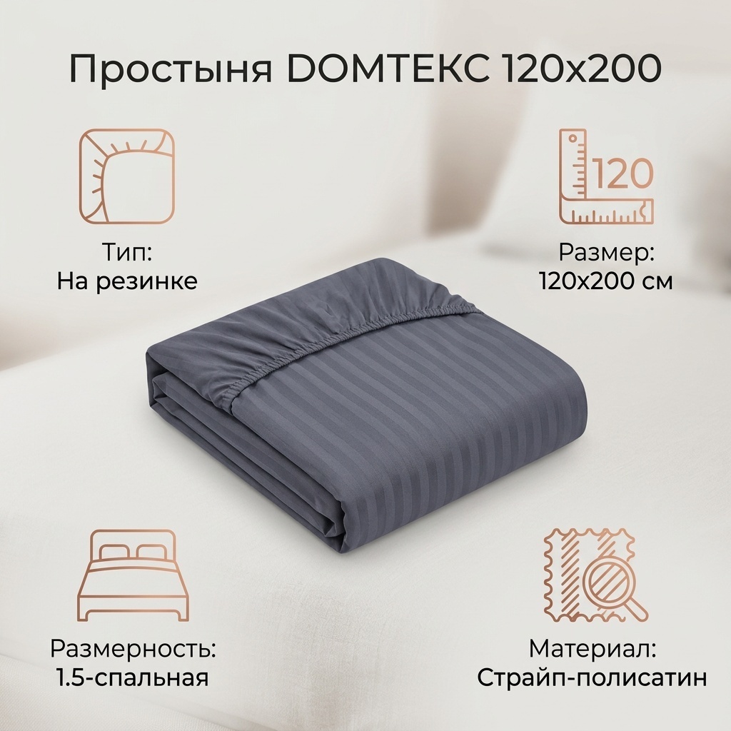 Простыня DOMTEKC Эко стандарт Lines 120x200, страйп-полисатин