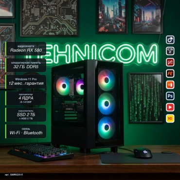 Tehnicom i3-14100F / RX 580 8 Гб / 32 Гб / 2000 Гб HDD+SSD 2000 Гб / Win 11 Pro