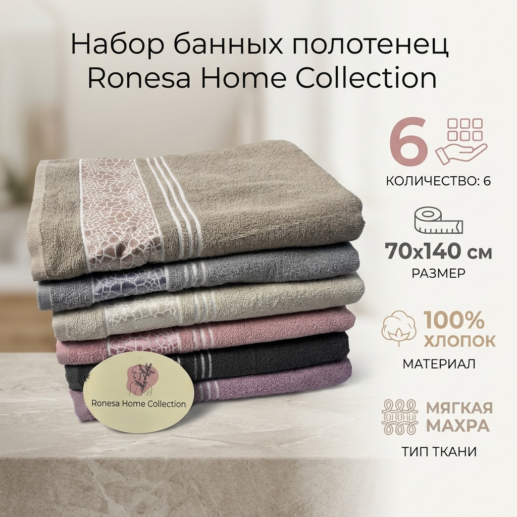 Набор полотенец Ronesa Home Collection 140x70 см, хлопок, 6 шт,