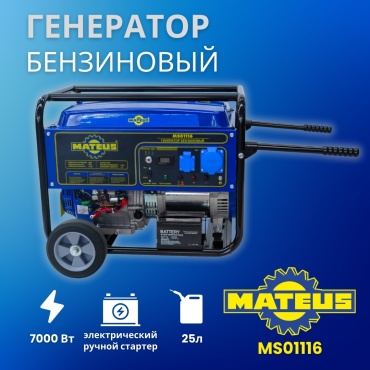 Электростанция бензиновая Mateus 7 кВт 1 (220 В), MS01116 (LT9000EB-8)