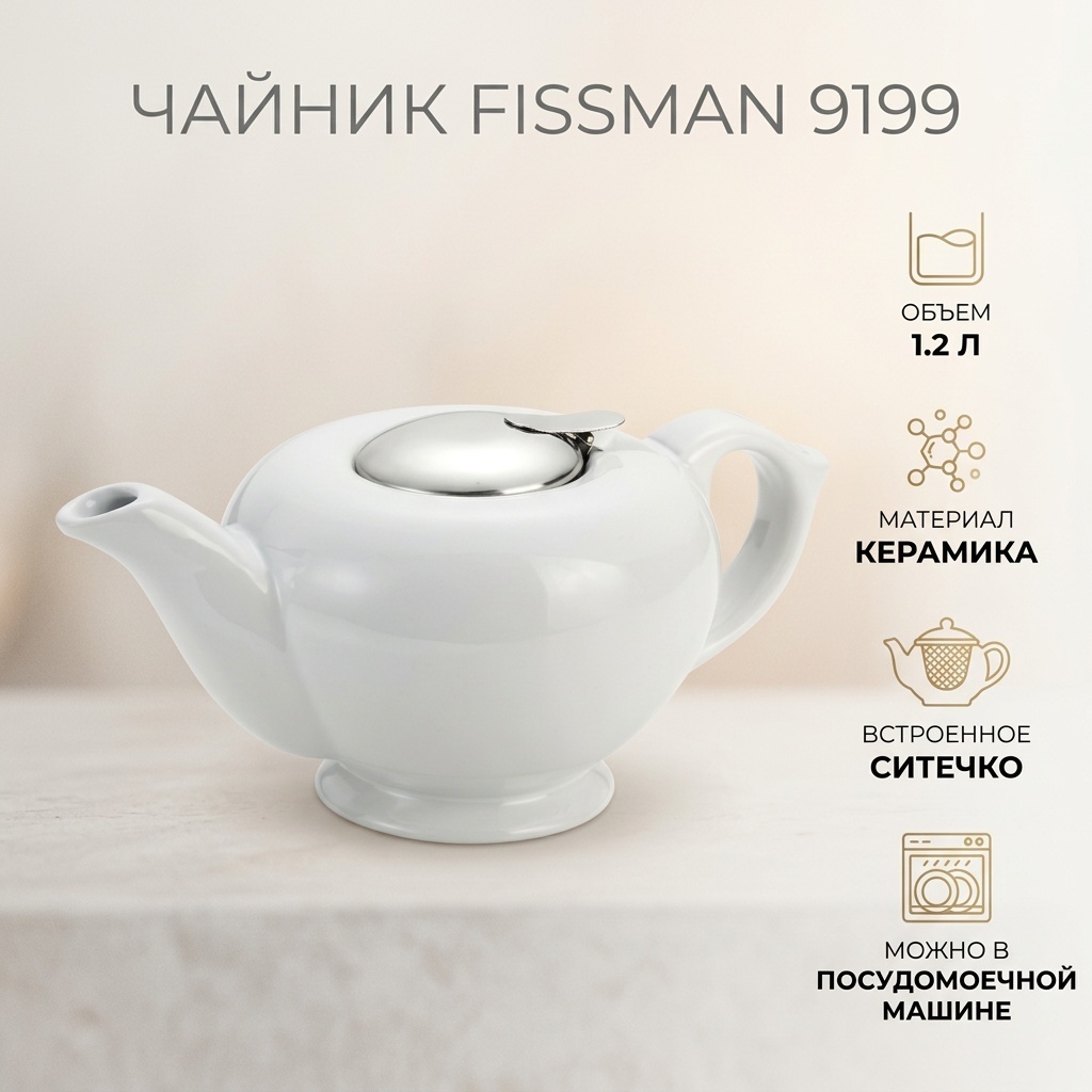 Чайник Fissman 9199 1.2 л, керамика
