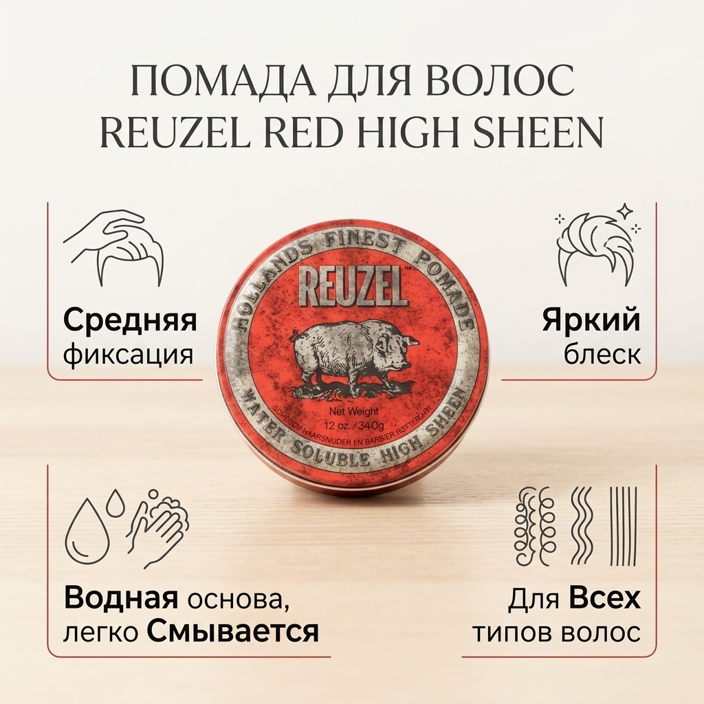Reuzel Hollands Finest Water Soluble помада средняя фиксация 340 г