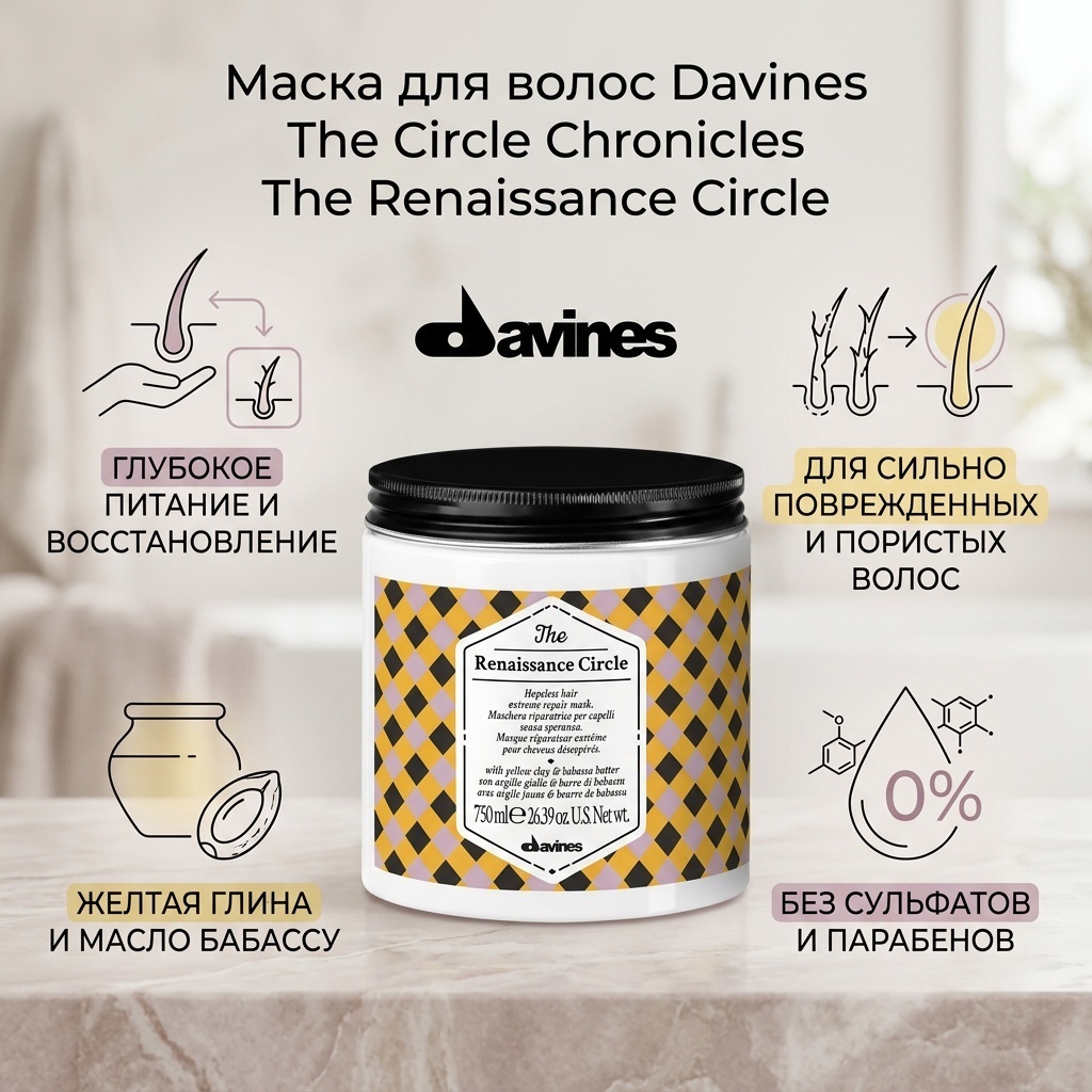 Davines маска Маска «экстрим-восстановление» для безнадежных волос - The Circle Chronicles The Renaissance Circle 750 мл