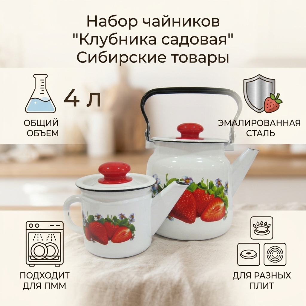 Сибирские товары набор чайников Клубника садовая N23B59 4 л, сталь