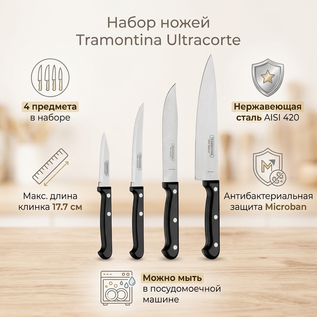 Набор ножей Tramontina 23899/061, лезвие: нержавеющая сталь 4 шт