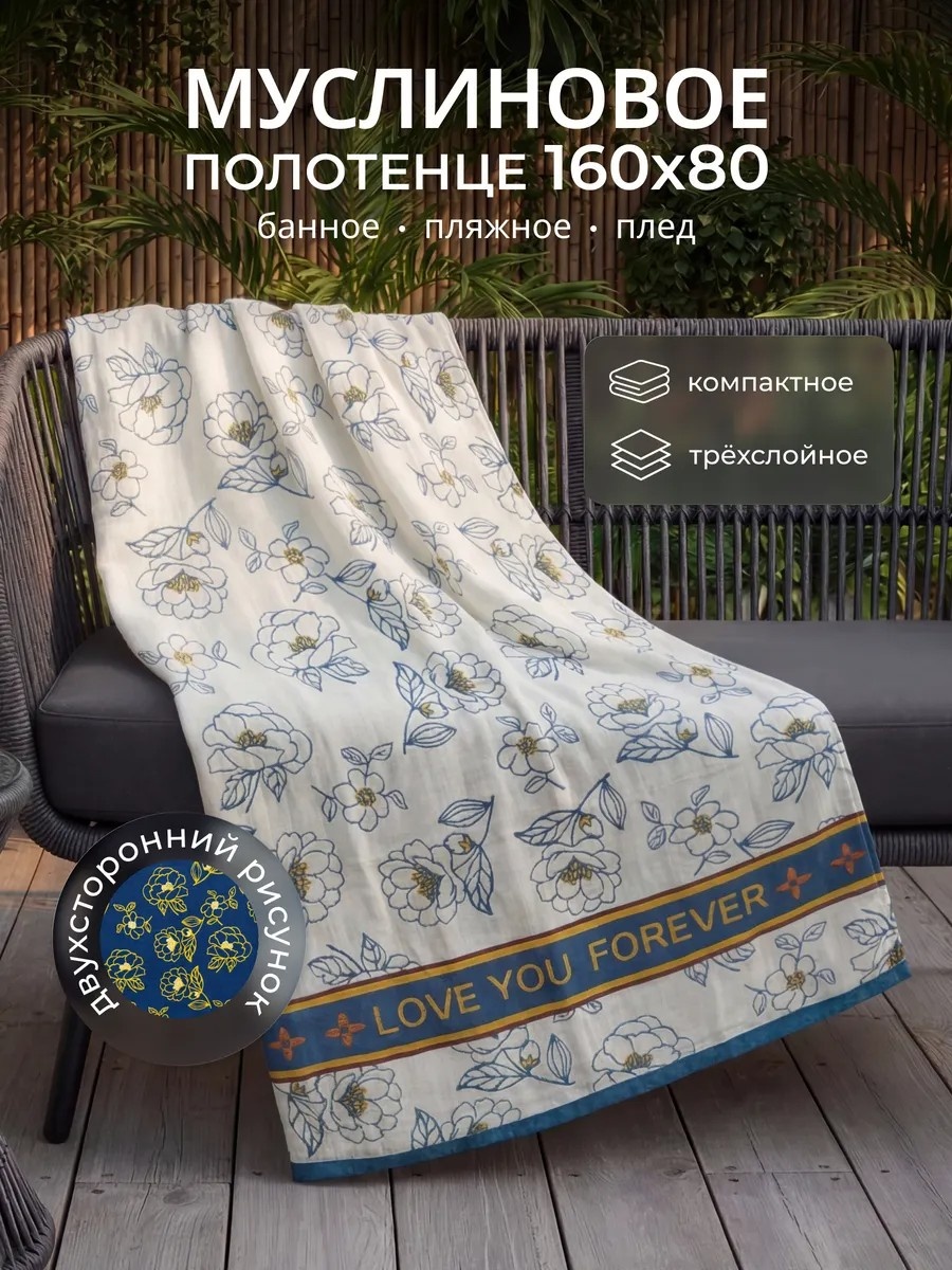 Полотенце 160x80 см, хлопок, полиэстер, 1 шт,