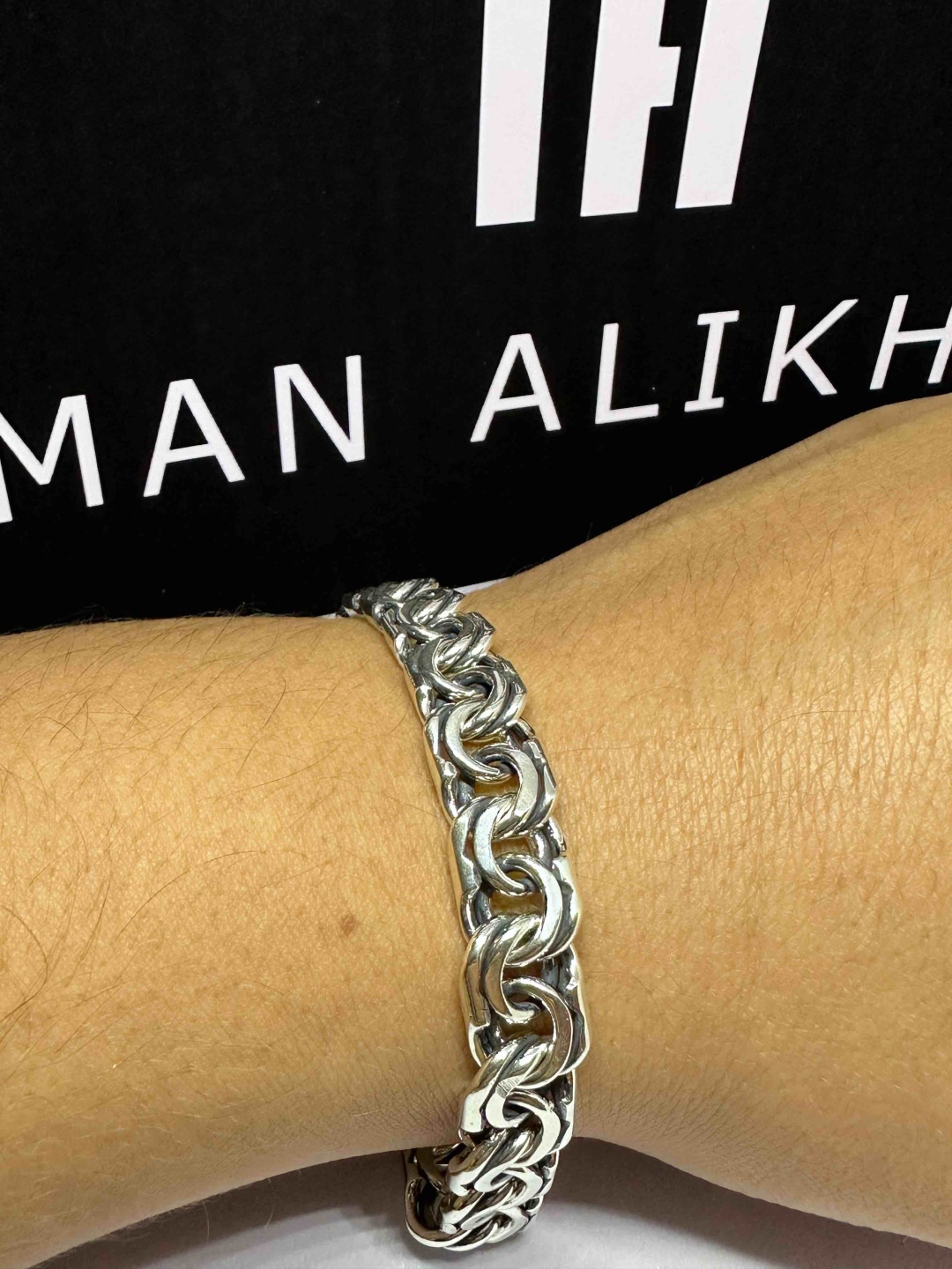 Браслет IMAN ALIKHAN 677537987 длина 22 см, вес 38.8 г серебро, плетение бисмарк