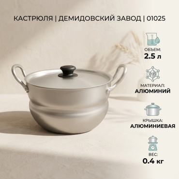 Кастрюля 2.5 л, Демидовский завод 01025 алюминий