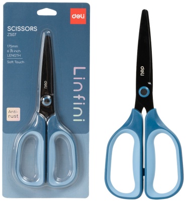 Ножницы универсальные DELI EZ507-BL, 17.5 см, черный, синий
