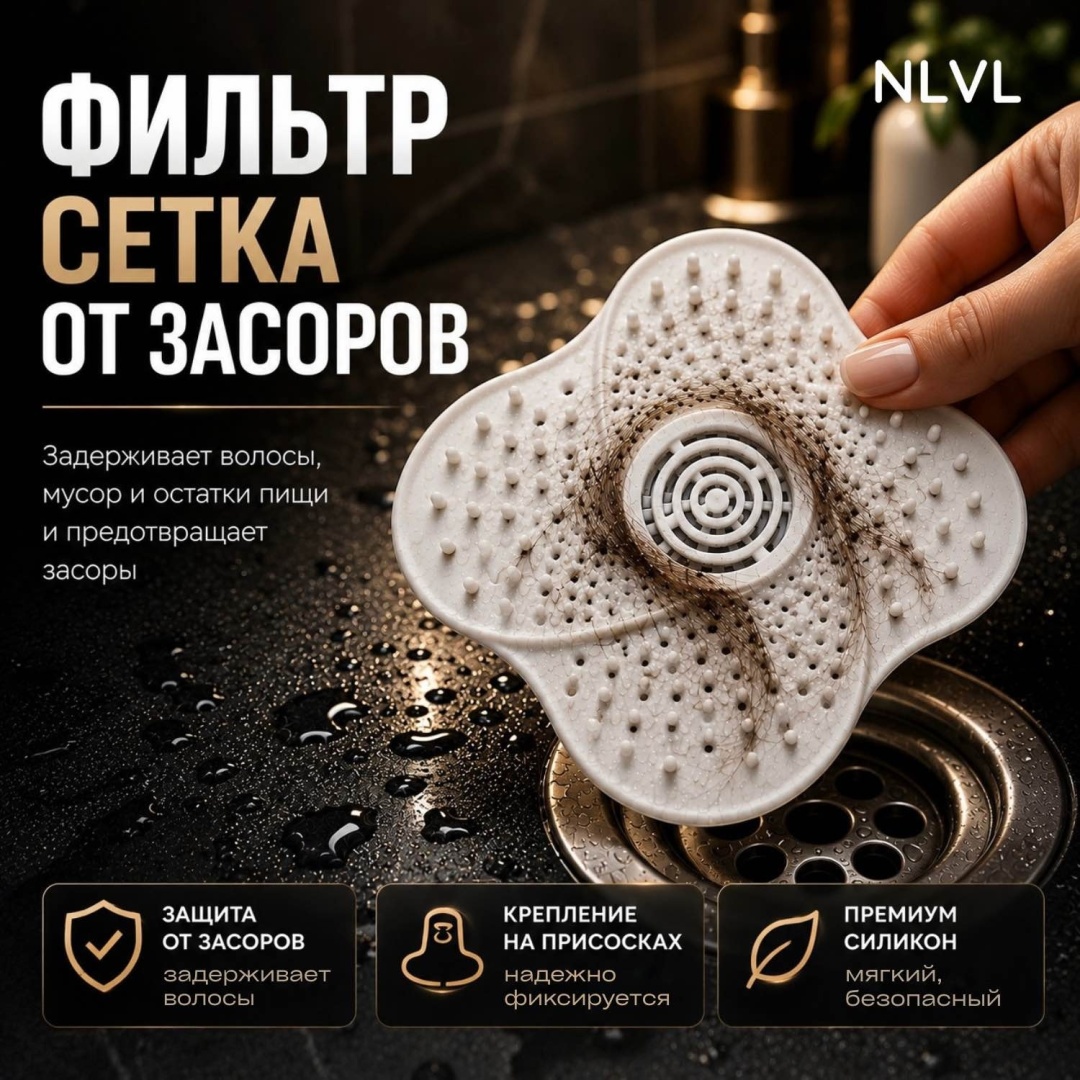 Ситечко для мойки NLVL Фильтр для слива от волос 13.5x13.5 см