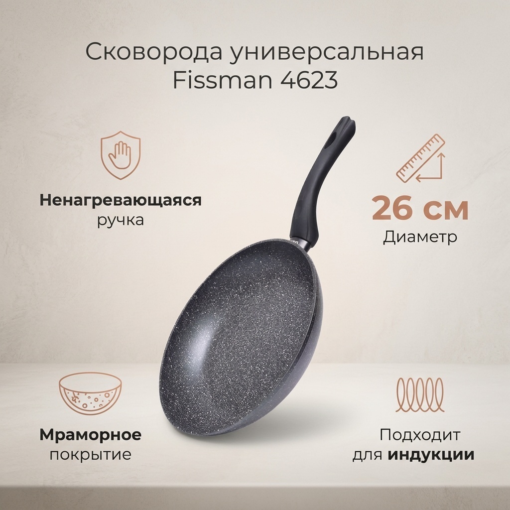 Сковорода Fissman 26 см с антипригарным покрытием, алюминий
