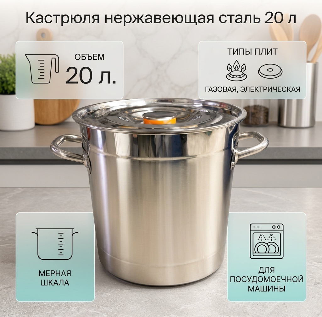 Кастрюля 20 л, 987899 нержавеющая сталь