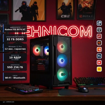 Tehnicom i5-13400F / RX 9070 XT 16 Гб / 32 Гб / 1000 Гб HDD+SSD 256 Гб / Win 11 Pro
