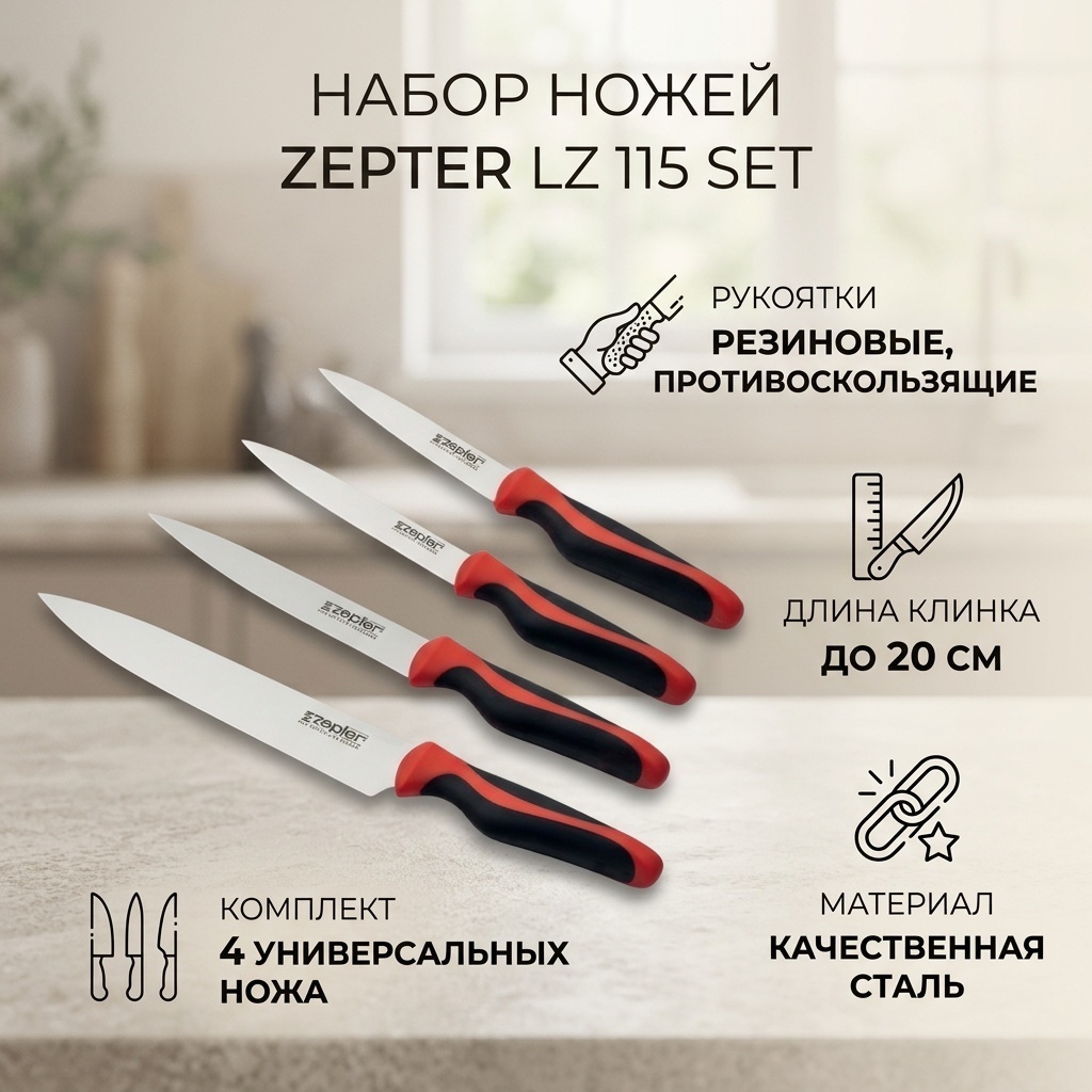 Нож универсальный Zepter, лезвие: сталь 4 шт