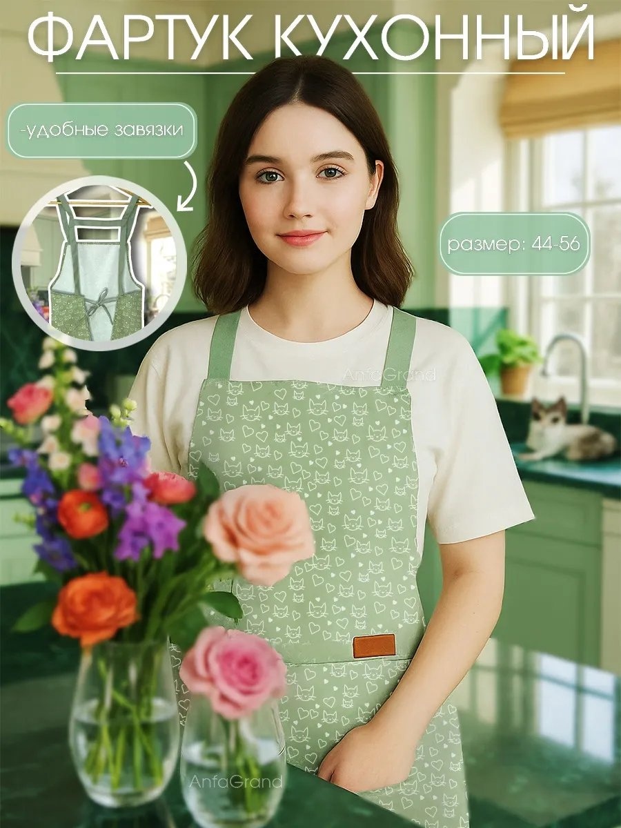 Фартук домашний 484665634 79x68 см полиэстер, каштановый