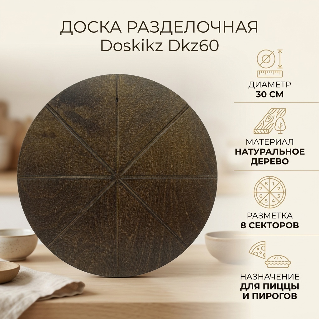 Doskikz разделочная доска для пиццы, пирога 30см Dkz60 1 шт, дерево