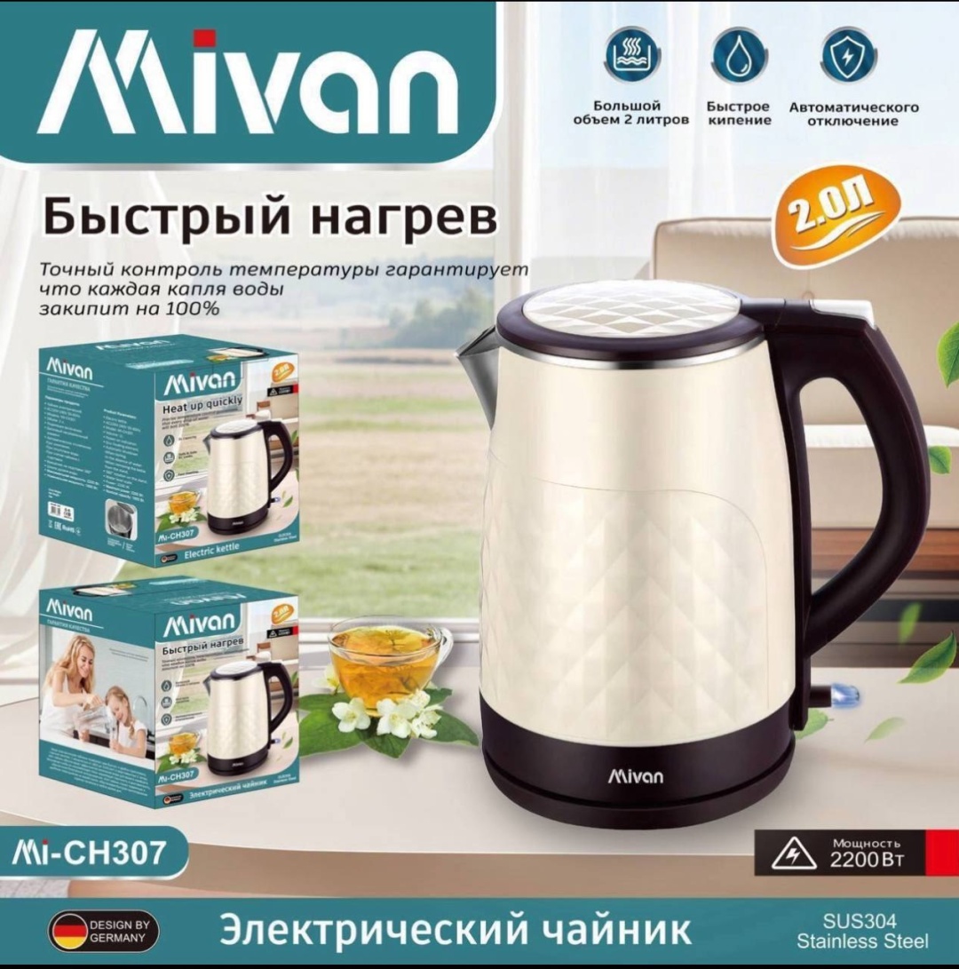 Чайник 30466964_655723641 2 л, пластик, металл