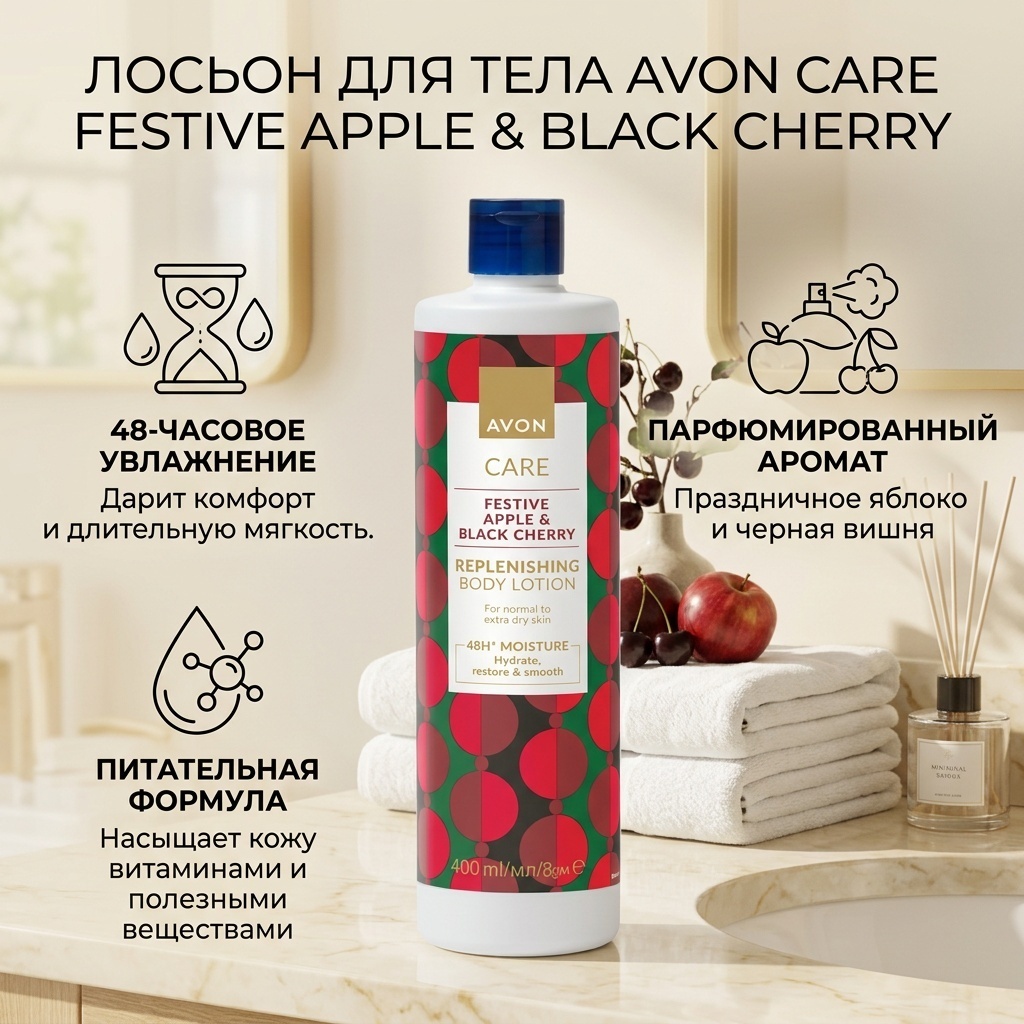 Avon Лосьон для тела Care Festive Apple & Black Cherry лосьон для тела 400 мл