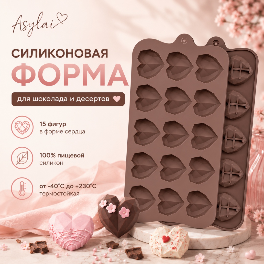 ASYLAI для конфет, для шоколада Heart Crystal 15, силикон