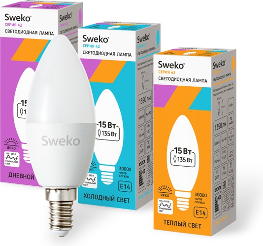 Sweko 15W E14, светодиодная, нейтральный белый