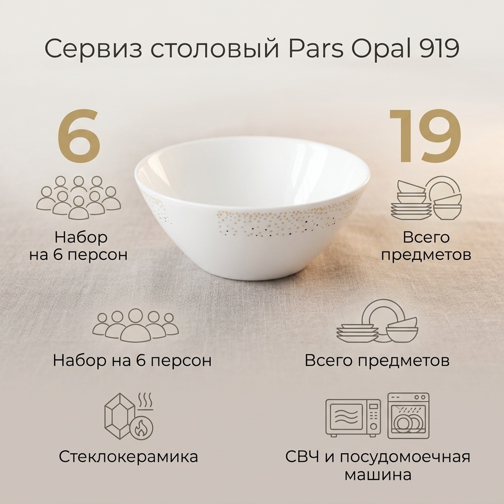 Сервиз на 6 персон Pars Opal , предметов: 19, столовый, стеклокерамика