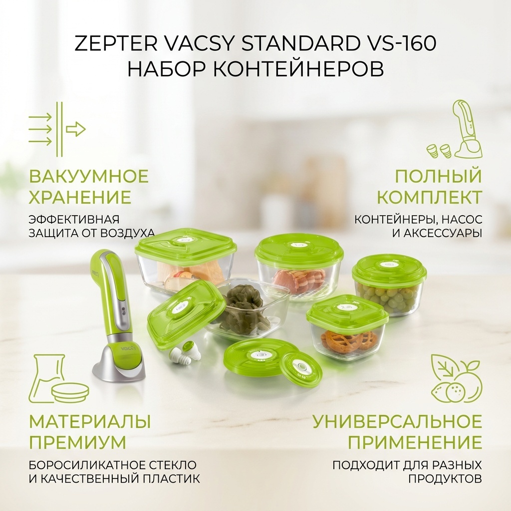 Zepter набор контейнеров Vacsy Standard VS-160, пластик, стекло
