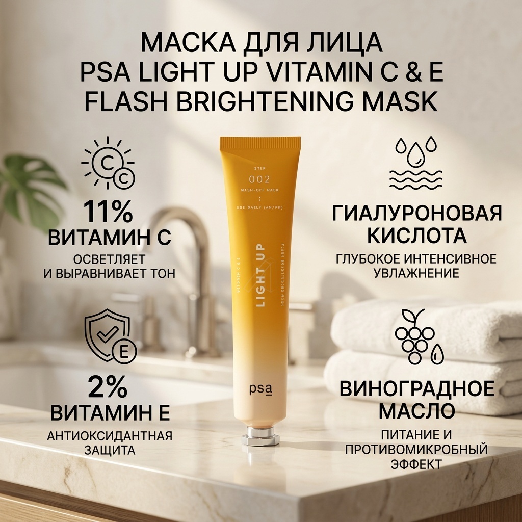 Маска для лица PSA крем Vitamin C&E Flash Brithening Mask 50 мл