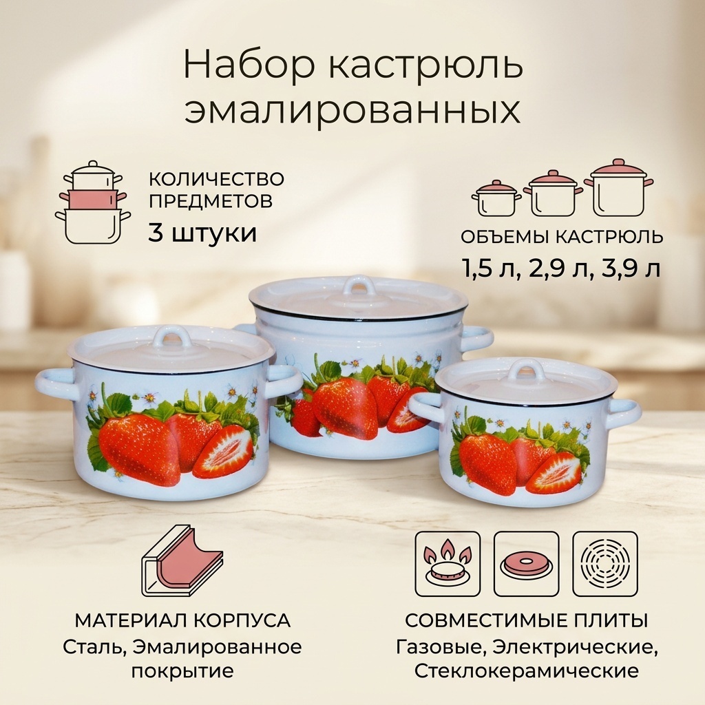 Набор кастрюль СтальЭмаль 3 в 1