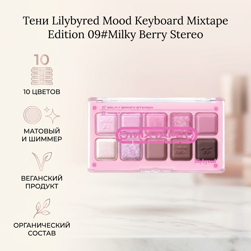 Lilybyred тени прессованные Mood Keyboard Mixtape Edition eyeshadow palette 09#Milky Berry Stereo