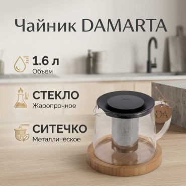 Чайник 100 1.6 л, жаропрочное стекло