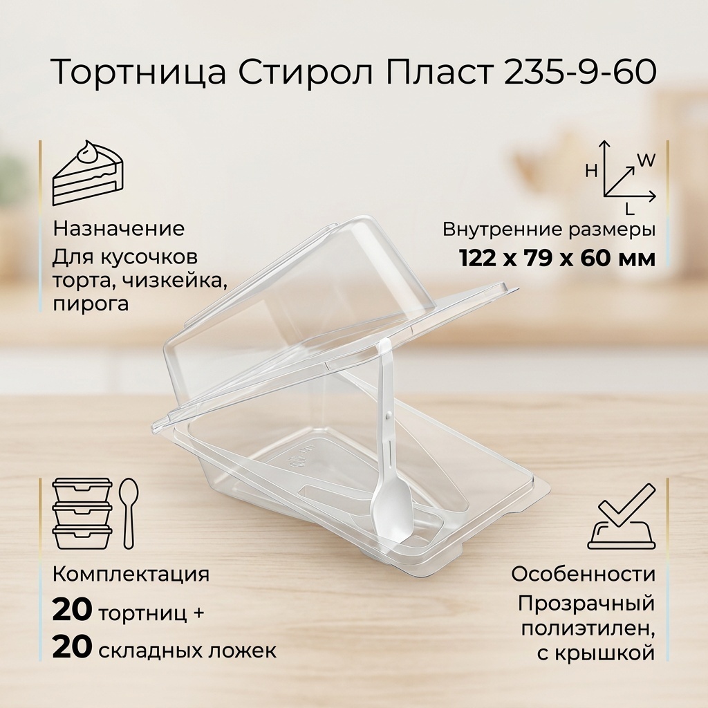 Стирол Пласт тортница 235-9-60 прозрачный 20 шт