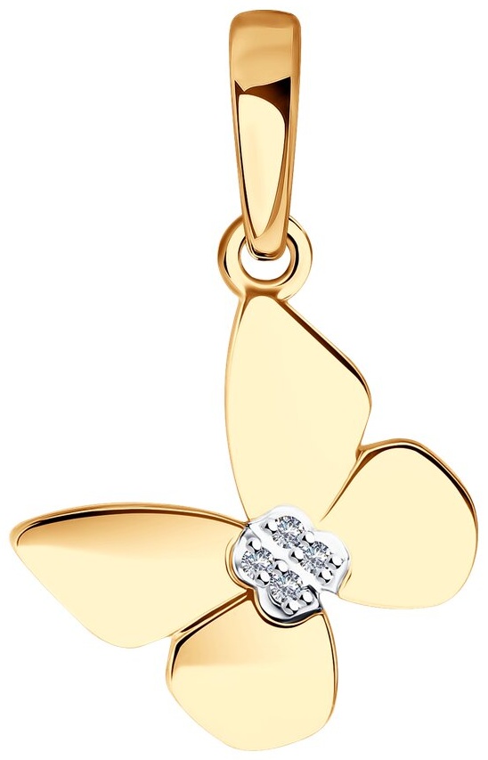 Подвеска Diamant Бабочка, алтын, подарок жене, девушке, дочке, маме вес 0.7 г золото, бриллиант