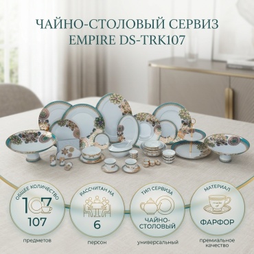 Сервиз на 6 персон EMPIRE Туркуаз, предметов: 107, чайно-столовый, фарфор