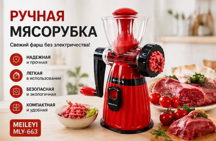 Мясорубка ручная Meileyi MLY-663, пластик пищевой