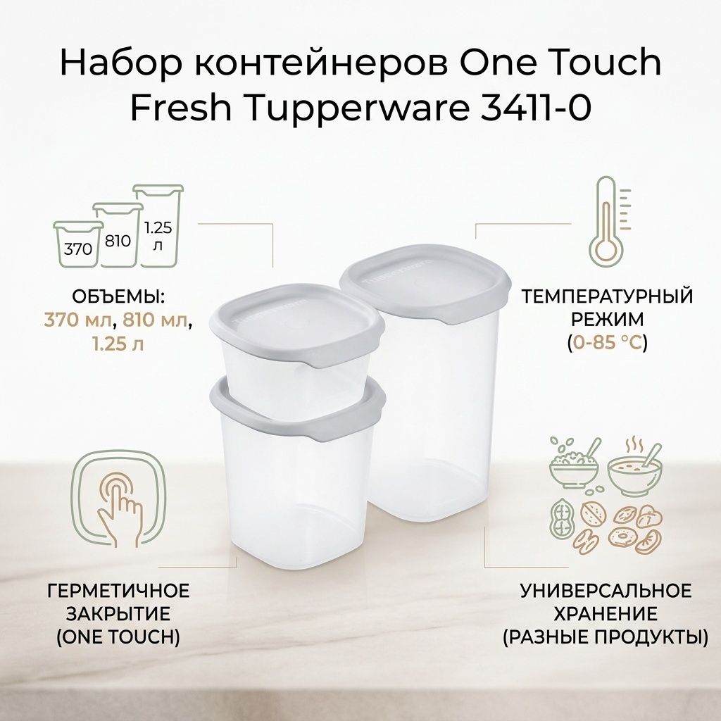 Tupperware набор контейнеров One Touch Fresh 3411-0, пластик