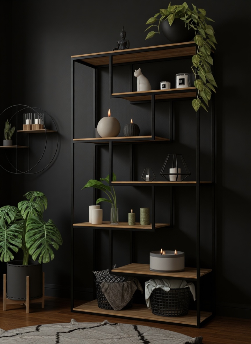 Стеллаж напольный Лофт, 110x35x200 см, черный, коричневый