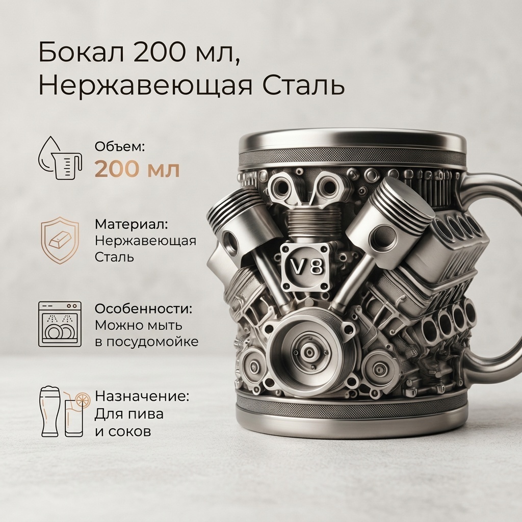 Бокал 200 мл, нержавеющая сталь, 1 шт
