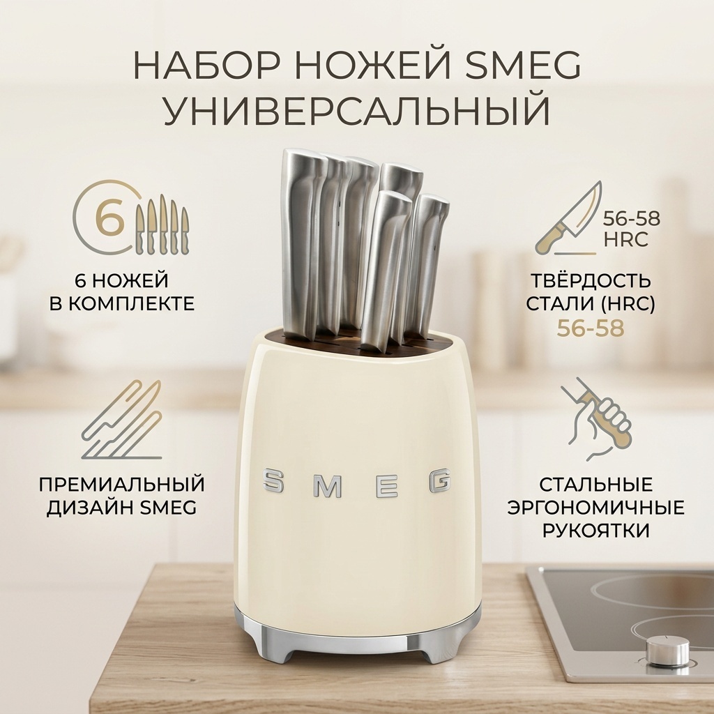 Нож универсальный Smeg, лезвие: сталь 6 шт