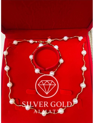Silver Gold Almaty 1234 вес 35 г сплав покрытый золотом 24К, жемчуг