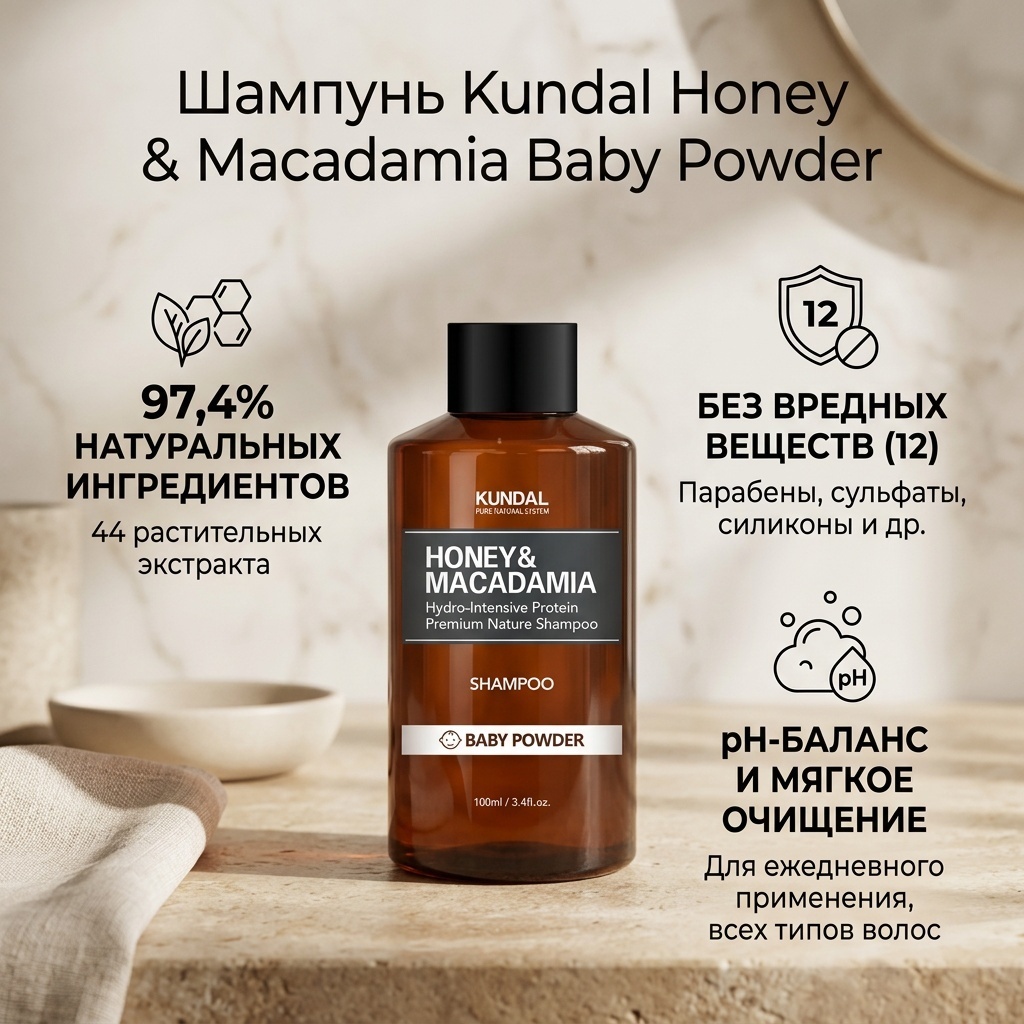 Kundal Honey & Makadamia Baby Powder шампунь 100 мл
